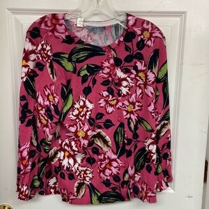 NWT Spense Womens Cardigan Sweater Pink Floral LARGE 3/4 Sleeves
